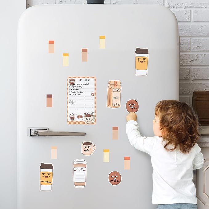 B1ykin Sticky Notes Set, Cartoon Theme Cute Self-Stick Notes Pad Teacher Appreciation Gifts, Self-Adhesive Writing Memo Pages Sticky to Do Notepad Thank You Gift for School Classroom (Latte Coffee)