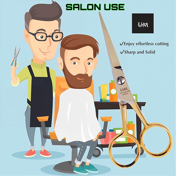 UM Supplies Hair Scissors | Premium Shears For Hair Cutting | Professional Barber Scissors with smooth Razor I Haircut Scissors For SalonIWomen Mens|kidsIPets (Silver) (SILVER-GOLD 4.5)