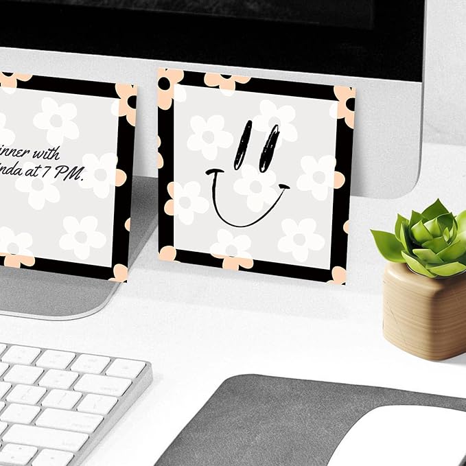 Sticky Notes, 2 Pads, 3x3 inches, Cute Colorful Fun Self-Stick Note Pads, Easy Post, Strong Adhesive Notepad Black Flower Pattern