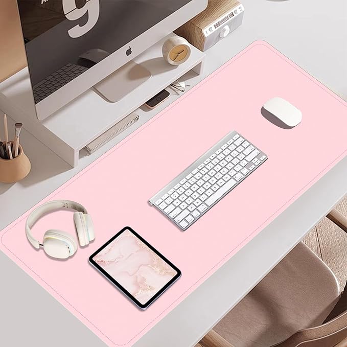 Dual-Sided Desk Pad, Natural Cork & PU Leather Mouse Pad for Desk, Desk Pad Protector, Non-Slip Desk Mat for Office and Home Work, (Pink, 23.6" x 13.7")