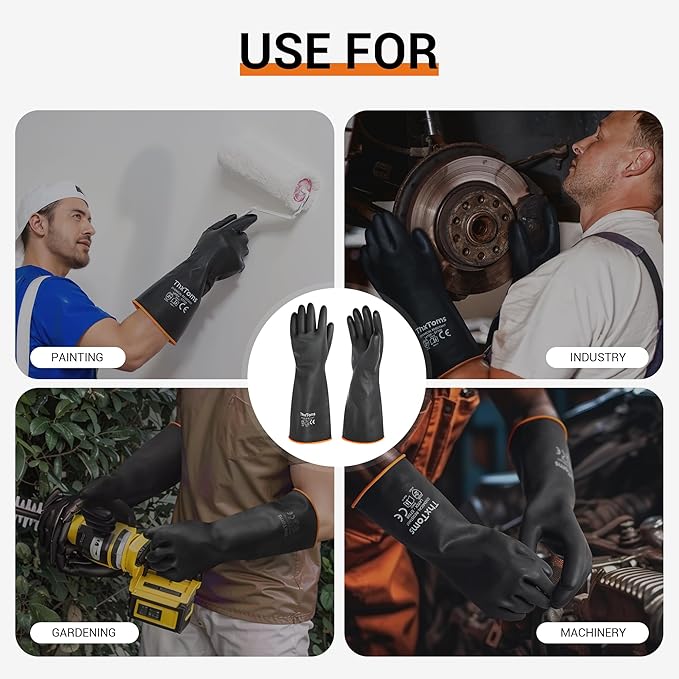 ThxToms Heavy Duty Latex Gloves,Chemical Resistant Gloves,Puncture Resistant, Resist Acid,Oil,Alkali, Waterproof for Industrial Cleaning,Gardening,14", 1 Pair