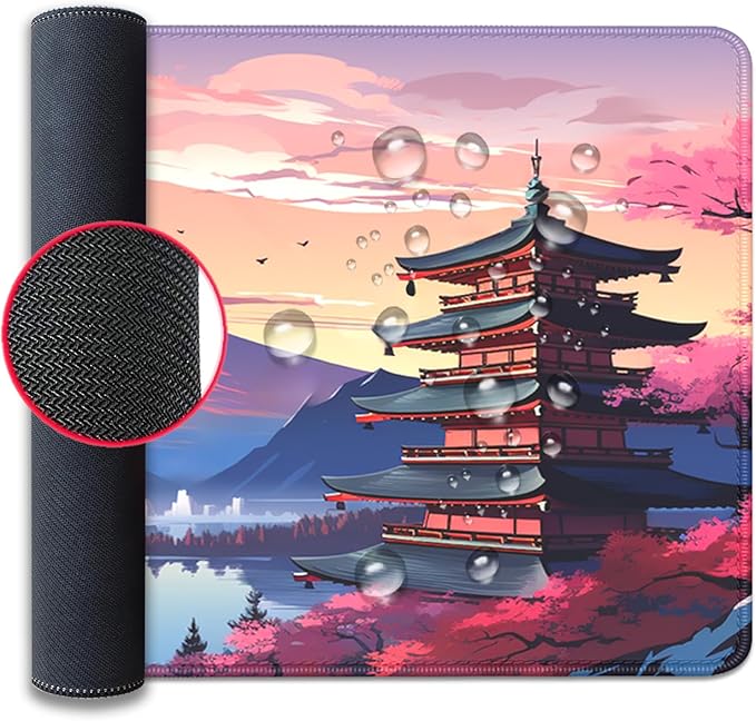 Japanese Cherry Blossoms Mouse Pad,Mount Fuji XL Mousepad Desk Pad with Stitched Edges,Non-Slip Waterproof Rubber Base Mouse Mat Desk Mat for Office Computer Keyboard Laptop Home(27.5x11.8 in)
