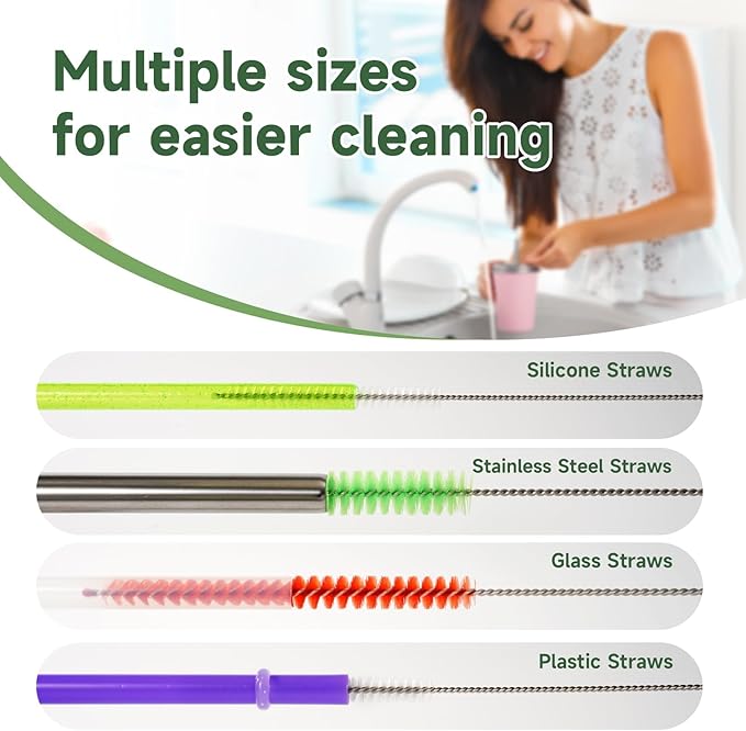 KLeXiC 9PCS Reusable Long Colored Straw Cleaner Brush Set 12" Bendable,Capable of Cleaning Various Metal, Silicone, Plastic, Bamboo,Glass Straws Tubes Diameters Ranging from 4-16mm