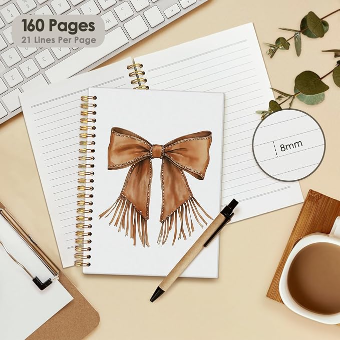 Western Coquette Bow Spiral Notebook, Cowgirl Cowhide Bow Journal, Cowgirl Aesthetic Notebooks for Women, Western Office Supplies, Coquette Hardcover Notebooks 5.5x8.3