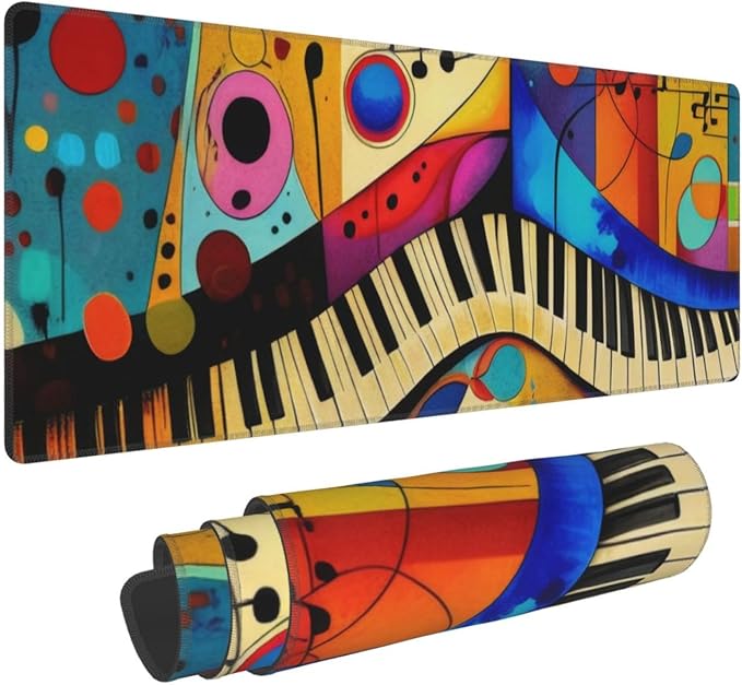 Gaming Mouse Pad, Large Non-Slip Rubber Base Mousepad, Keyboard Mouse Mat, Desk Pad with Stitched Edges, 31.5x11.8inch, Abstract Paino