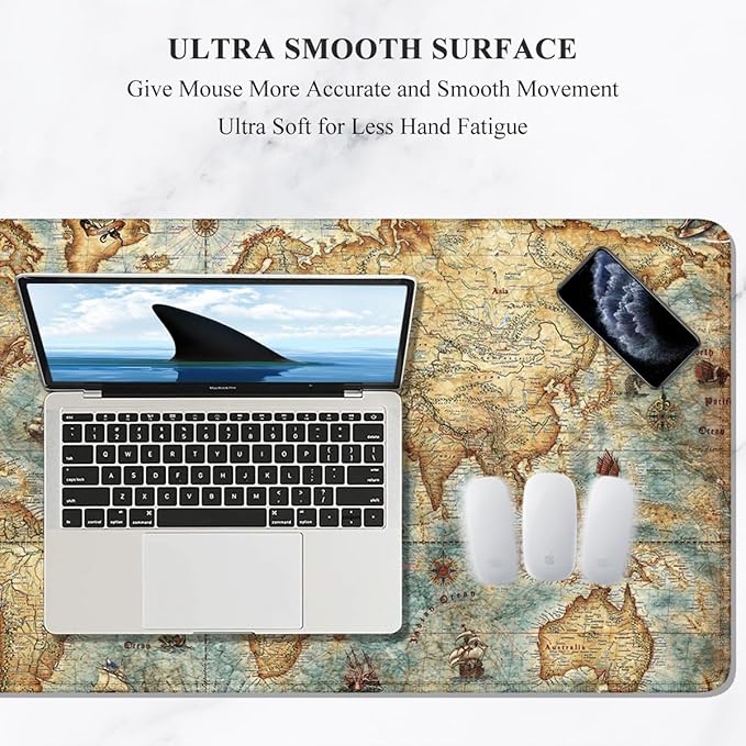 Auhoahsil Large Mouse Pad, XXL Gaming Mousepad, Desk Mat for Desktop, Thick Rubber, Big & Long Size, Stitched Edges, Full Desk Pad for Laptop & Computer, Extended 31.5 x 11.8 in, Vintage World Map