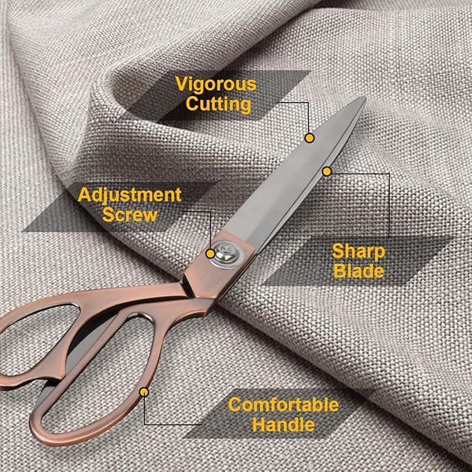 Antique Bronze Scissors All Purpose, Professional Cutting Tool for Cutting Fabric, Silk, Leather, Paper, Cordage, Stainless Steel 10.5" Heavy Duty Sharp Scissors for Office Home School