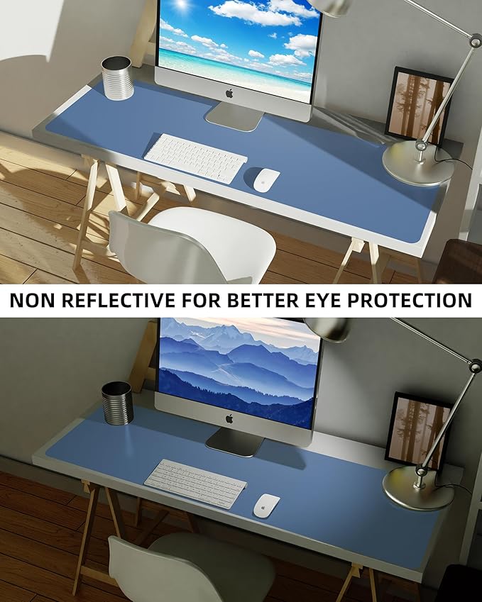 AFIING Leather Desk Pad Protector,Mouse Pad,Office Desk Mat, Non-Slip PU Leather Desk Blotter,Large Desk mat,Waterproof Keyboard mat for Office/Home/Decor (Grey Blue,55"" x 17"")