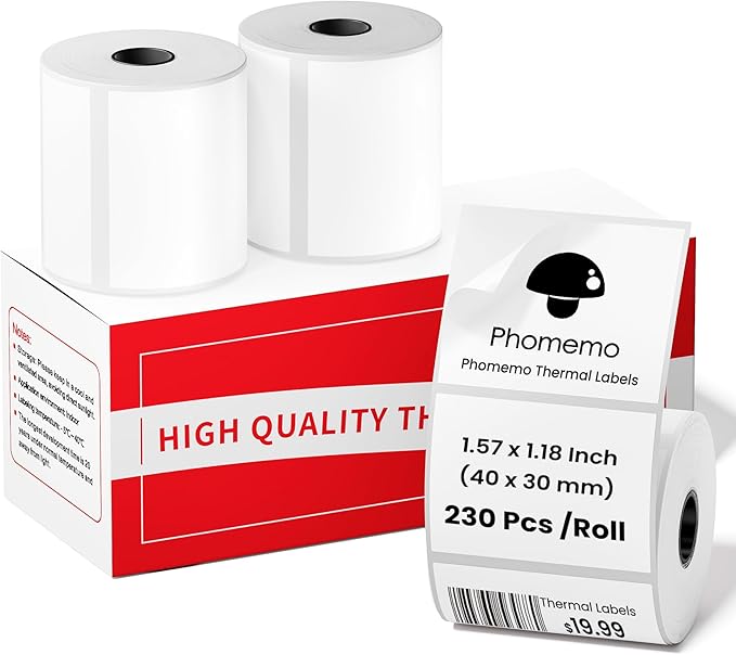 Phomemo M110 Labels Compatible with Phomemo M110/M120/M200/M220/M221 Label Printer, Multi-Purpose Label Tape Self-Adhesive Thermal Paper, Black on White, 1.57"x1.18" (40x30mm) 690 Labels/3Roll