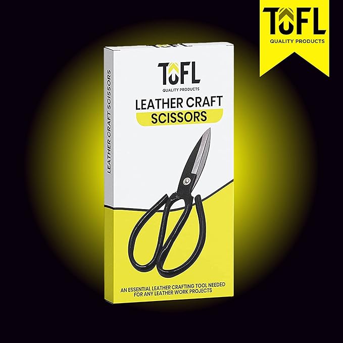 TOFL Leather Craft Scissors - Heavy Duty Shears for Cutting Thick Hide Material - Magnesium Steel Multipurpose Crafting Tool - TPU Handle, Comfortable Grip - Compact Design, Large Opening - 7.3 Inches