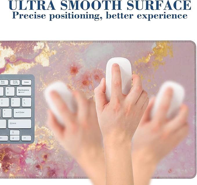 Pink and Gold Abstract Mouse Pad Desk Mat XL Large Gaming Mousepad Extended Computer Keyboard Mat with Non-Slip Rubber Base and Stitched Edge 11.8 x 31.5 Inch for Gaming and Office Work