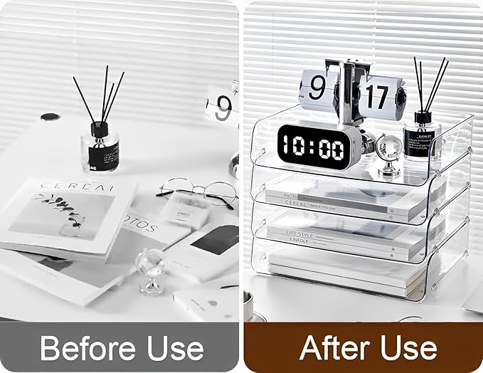 Gagee 4 Pack Paper Organizer for Desk,Stackable Paper Tray Book Holder for Classroom,Office and More,Letter Tray Desk Organizer,Clear