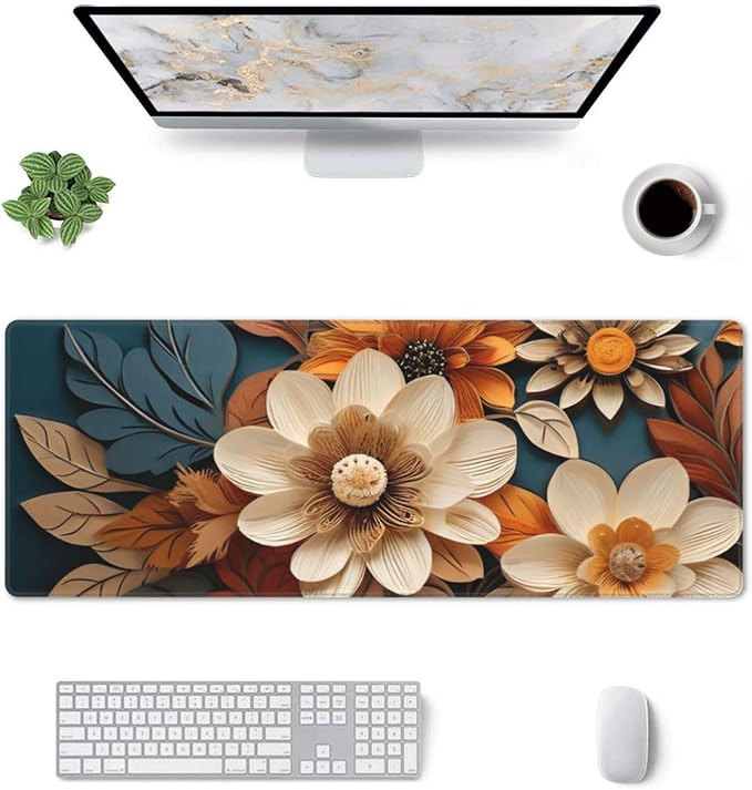 Gaming Mouse Pad, Large Non-Slip Rubber Base Mousepad, Keyboard Mouse Mat, Desk Pad with Stitched Edges, 31.5x11.8inch,Floral