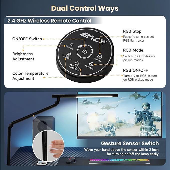 Pak LED Desk Lamp with Clamp, 18W Dual Light Architect Desk Light, Adjustable Swing Arm RGB Light Sensor Switch, Eye-Caring 4 Modes Stepless Dimming Table Lamp for Home Office Reading Study Gaming