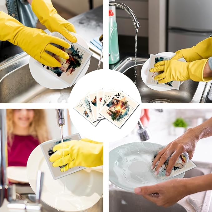 Animal Forest Swedish Dishcloths for Kitchen, 6 Pcs Animal Bear Tiger Fox Pattern Swedish Dish Cloths, Reusable Absorbent Dish Towels for Kitchen Cooking Farmhouse Home Decoration Housewarming Gifts