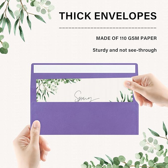 50 Pack #10 Business Envelopes, Self Seal Standard Purple Envelopes for Secure Business & Legal Mailing, Office, Checks, Letter, Invoices, 4 1/8 x 9 1/2 Inches