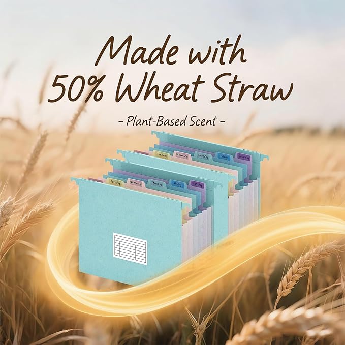 3 Packs Wheat Straw Expanding Hanging File Folders, 7 Accordion Pockets with 1.2'' Expandable File Organizer, Multi-Color Tabs, Letter Size for Filing Cabinet - 3 Packs (Assorted Colors)