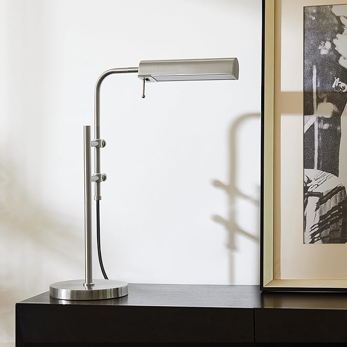 VONLUCE Rustic Desk Lamp, Adjustable Industrial Style Metal Table Lamp, 3 Color Temperatures LED Reading Lamp for Living Room Bedroom Office, Brushed Nickel