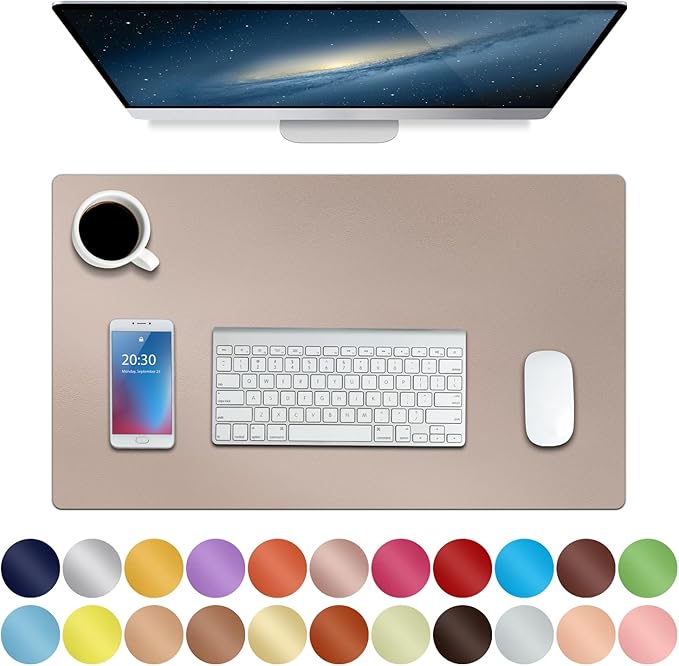 Boutilon Leather Desk Pad Protector,Non-Slip Mouse Pad,Laptop Desk Pad,Office Mouse Mat,Waterproof Leather Desk Blotter,Desk Writing Pad for Office and Home (S-Champagne,24"x 14")