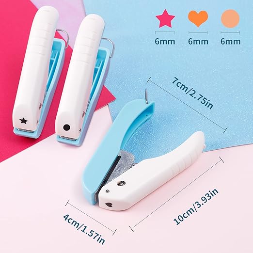 UCEC 3 Pack Paper Craft Hole Punch Shapes, 1/4 Inch Single Hole Puncher for Crafts, Small Handheld Circle Star Hole Punch Heart Hole Punches, 3 Heart Star Hole Puncher for Tags Clothing Ticket