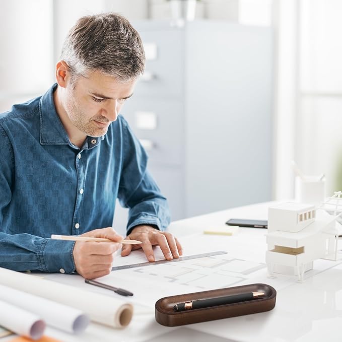 Chunful Set of 2 Black Walnut Pen Tray Wood Pen Holder Wooden Pencil Holder for Desk Multiple Use Desk Writing Stationary Organizer Office School Supplies Storage