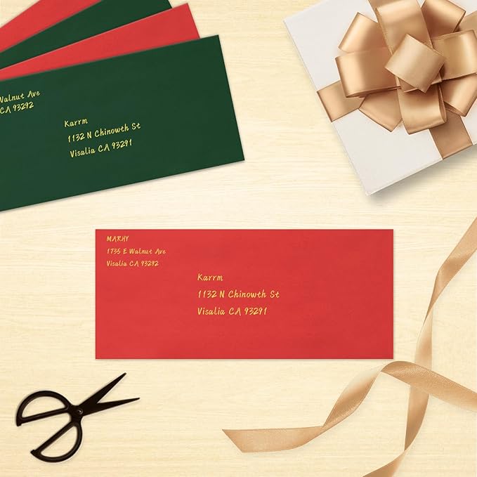200 Pcs #10 Business Envelopes, 100 Pcs Red and 100 Pcs Dark Green Standard Envelopes Self Seal, Letter Size Mailing Envelopes for Christmas Birthday Graduation Wedding, 4 1/8 x 9 1/2 Inch