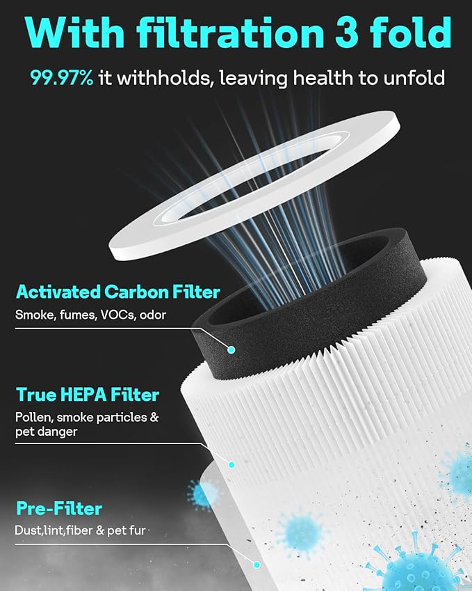 Leemone 2 Pack H13 True HEPA Core Mini Replacement Filter for LEVOIT Core Mini Air Purifiers, 3-in-1 HEPA, High-Efficiency Activated Carbon