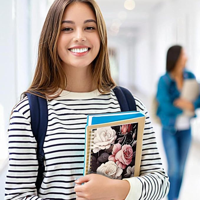 Spiral Notebook Journal for Women Men, A5 Hardcover Journal, 120 Pages Thick Paper, College Ruled Writing Notebook for School, Work & Office 8.3'' × 5.9''(Vintage Rose Floral)