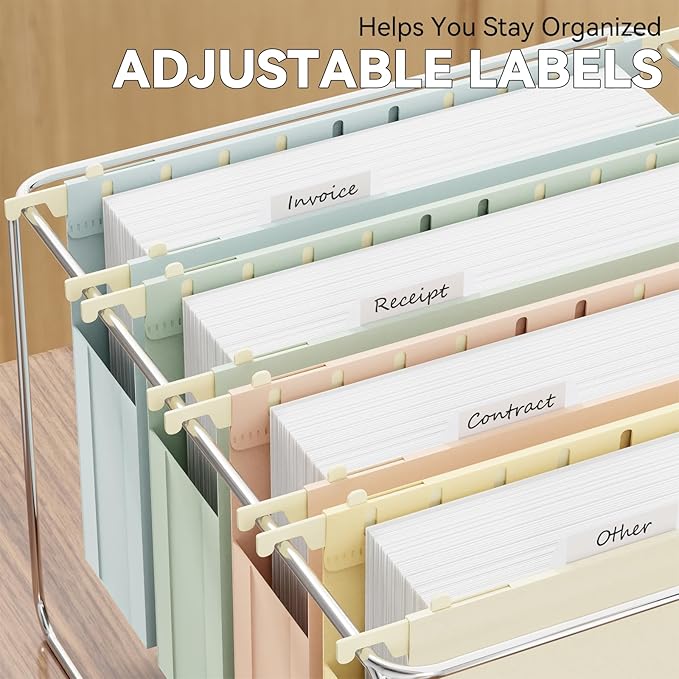 Plastic Expandable Hanging File Folder Letter Size,Heavy Duty 2“Expansion,Extra Capacity Hanging File Folders with Tabs,Accordian Pocket,No Assembly,Filing Cabinet Folders,12 Pack,Pastel Color