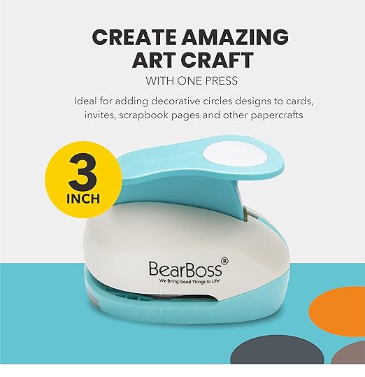 BearBoss 3 Inch Circle Punch, Hole Punch Shapes, Paper Punch Set for Scrapbooking Festival Paper Greeting Card DIY Albums Photos (Classic White)