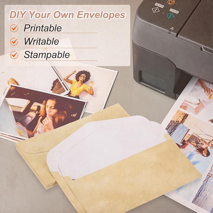 MECCANIXITY 48 Packs Envelopes Vintage Stationery Earthy Yellow Stationery Old Fashion Paper for Letter Writing, Invitations, Wedding-9 x 4 Inch