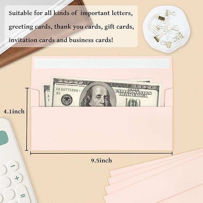 200 Pack #10 Business Envelopes, Blush Pink Standard Envelopes Self Seal, Letter Size Business Mailing Envelopes for Checks Invoices Statements Birthday Graduation Wedding, 4 1/8 x 9 1/2 Inch