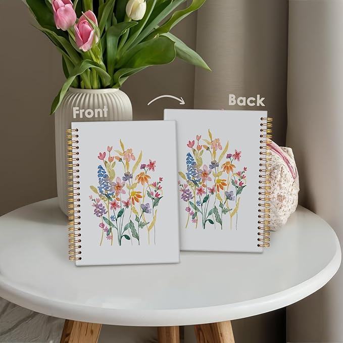 Wheatwin Floral Notebook Journal, Wildflower Cute Hardcover Spiral Notebook for Work Note Taking Women Writing School Teen Girls 5.5x8.3