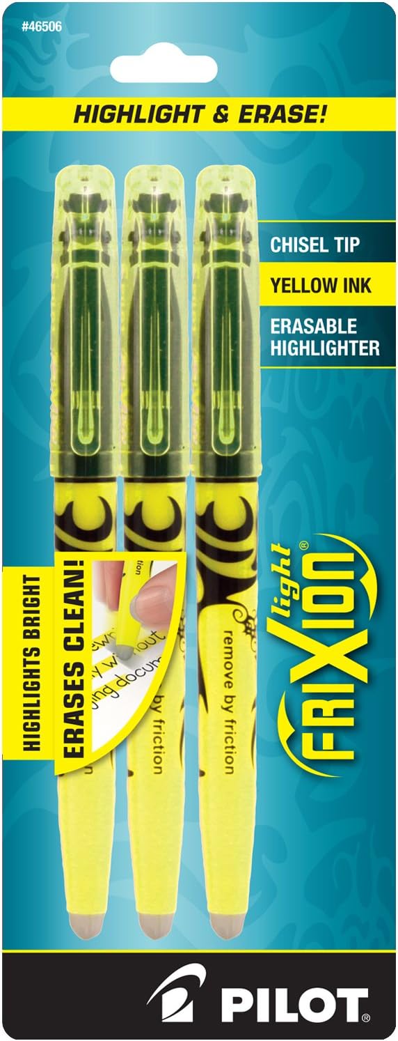 Pilot, FriXion Light Erasable Highlighters, Chisel Tip, Pack of 3, Yellow