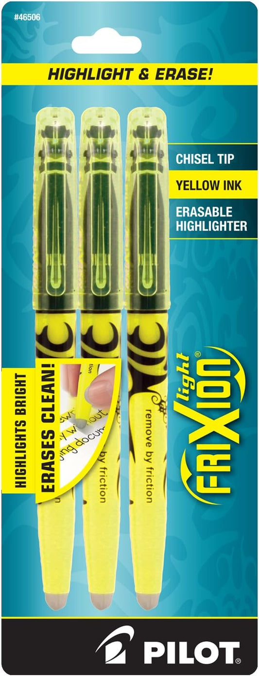 Pilot, FriXion Light Erasable Highlighters, Chisel Tip, Pack of 3, Yellow