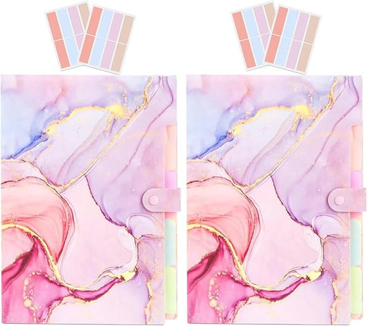 Expanding File Folder,Folders for Important Documents Organizer,Accordion File Organizer,Aesthetic Folders for School Students,5 Pockets File Folder for Home Bills,Pack of 2(Pink+Pink)