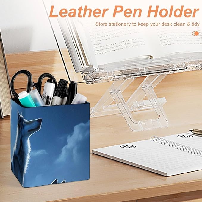 Pen Holder Stand For Desk, Pencil Pen Holder Cup, Desktop Stationery Organizer, Waterproof Multifunctional Office Supplies Wolves Howling Full Moon