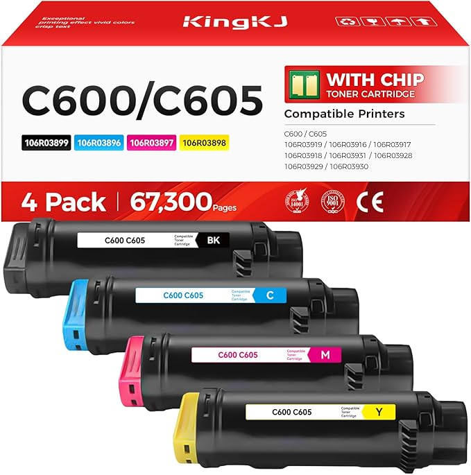 VersaLink C600 C605 Toner Cartridge 4-Pack Extra High Capacity Replacement for Xerox 106R03919 106R03916 106R03917 106R03918 Compatible with Xerox VersaLink C600 C605 Printer Black Cyan Magenta Yellow