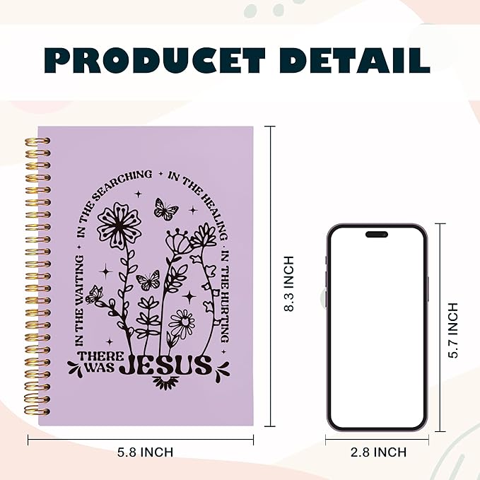 BearCake Boho Floral Christian Notebook Journal, Christian Gifts for Women, Bible Notebooks for Note Taking, Bible Journaling Notebook, Where the Jesus Hardcover Spiral Notebook 5.5x8.3 purple