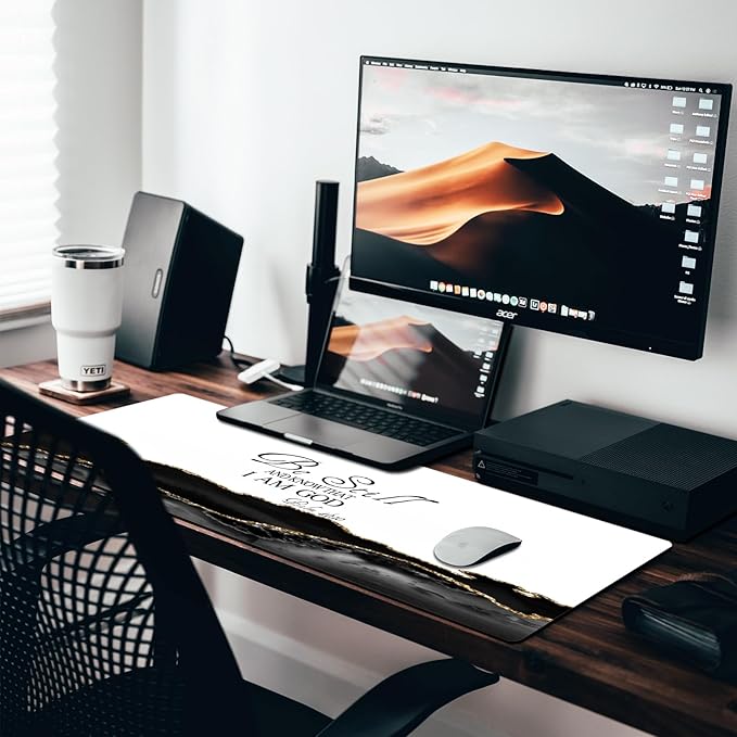 Inspiring Extended Gaming Mouse Pad (31.4x11.8 in), Large Non-Slip Rubber Base Mousepad,Keyboard Mouse Mat Desk Pad for Work, Game, Office, Home -Black White Gole Marble