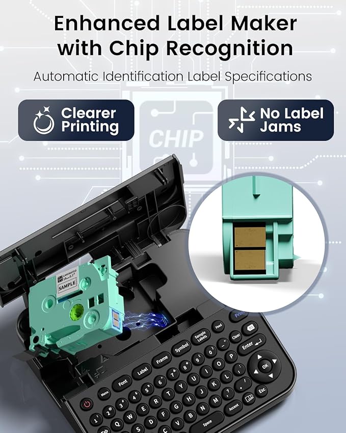 18mm Label Maker Machine with-Tape, Bluetooth Rechargeable Labeler with Keyboard, Backlit Screen, Connect PC & Phone, Create Via BZ Label Up to~18mm 3/4 inch, Idea for Home Office, D480BT