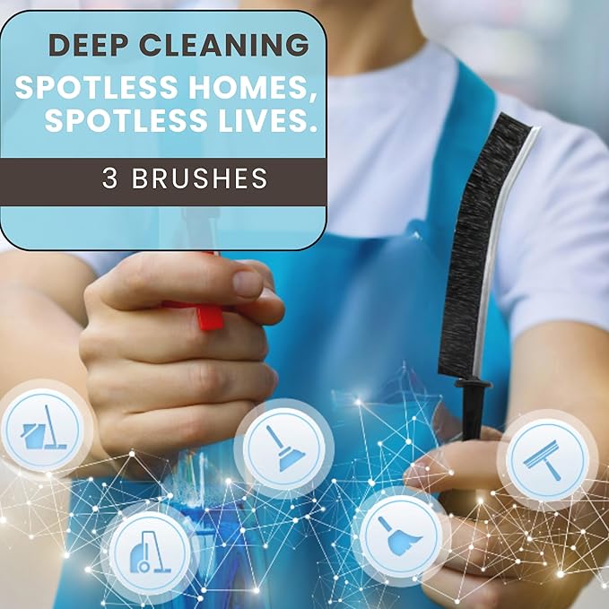 Hard Bristle Crevice Cleaning Brush - Small Scrub Brush for Toilet, Grout, Shower Tile, and Narrow Gaps - Durable Grout Brush with PET Bristles, Ergonomic Handle, Easy Storage - 3 Pack