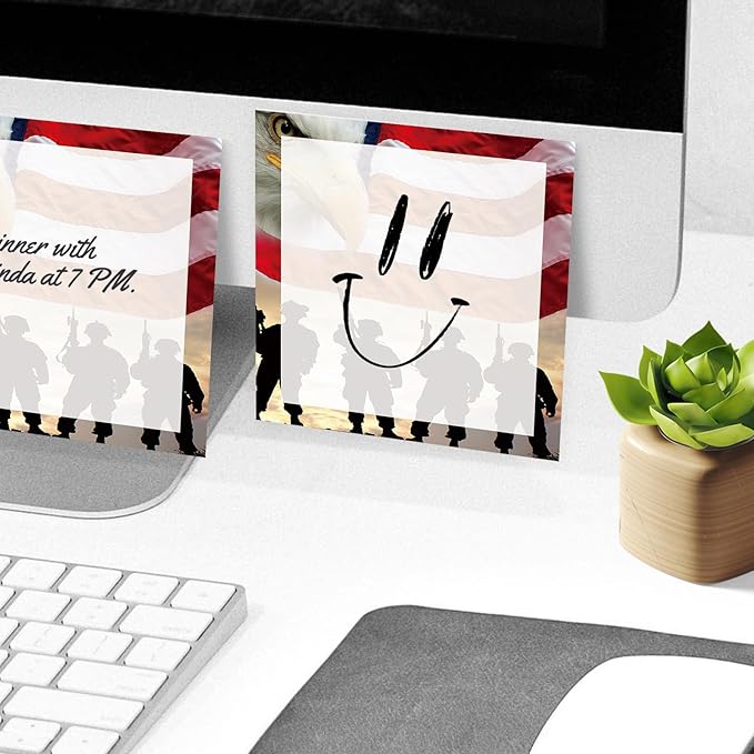 Sticky Notes, 2 Pads, 3x3 inches, Cute Colorful Fun Self-Stick Note Pads, Easy Post, Strong Adhesive Notepad Eagle Flag Soldiers