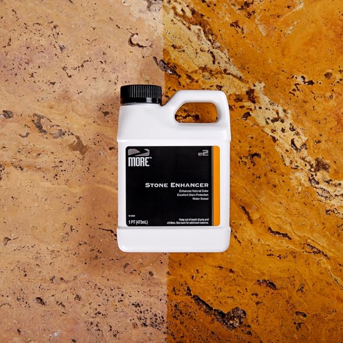 MORE Stone Enhancer & Sealer | 2-in-1 Formula for Indoor & Outdoor | Water-Based, Color Enhancing, Stain Protection for Marble, Granite, Limestone, Travertine & Natural Stone | No Gloss Finish [16 oz]