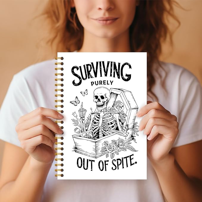 Gothic Skull Notebook, Sarcastic Gifts for Women Coworkers, Gothic Goth Journal, Gothic Gifts for Women, Funny Gifts for Women Adult Humor, Floral Skeleton Gothic Spiral Notebook 5.5x8.3 Inch