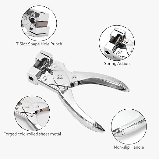 T-Slot Hole Punch Heavy Duty - Handheld Punch for ID Cards, Plastic, Cardstock, Cardboard & PVC - Sharp Visible Blade Edge, Durable Zinc Alloy Construction, Easy Spring Action for Fast, Clean Holes