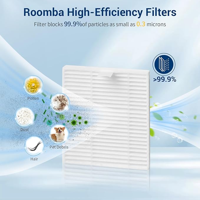 Bluearks 27 Pack Accessories Kit,Compatible with Roomba 104 / Q052 / 105 Vac / 105 Combo Robot Vacuum Cleaner Replacement Parts,2 Rubber Main Brush 6 Filters 6 Side Brushes 6 Vacuum Bags 6 Mop Pads