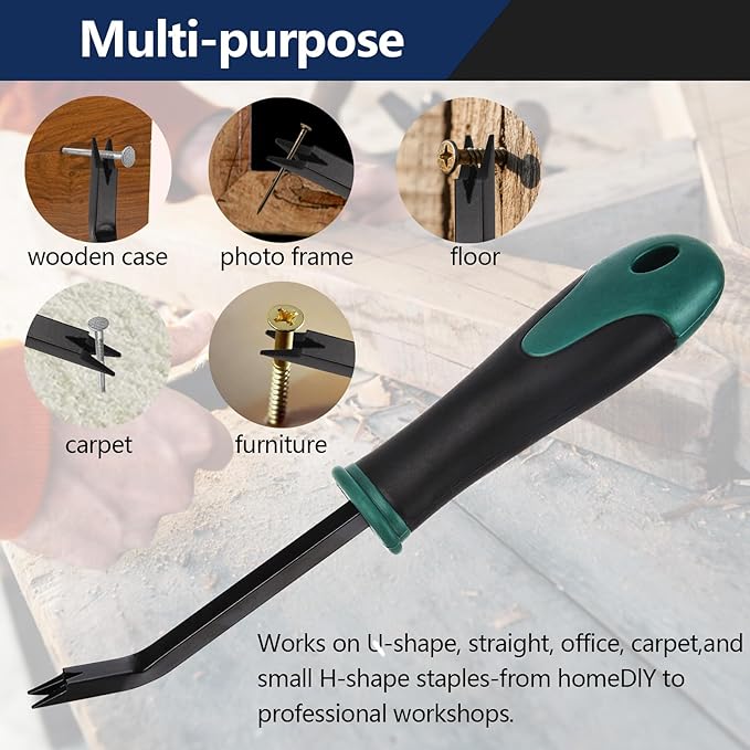 Heavy Duty Staple Remover Tool Upholstery Stapler Puller Lifter Staple Extractor Tack Puller for Removing Staples for Carpets Wood Flooring Furniture (Black-Green)