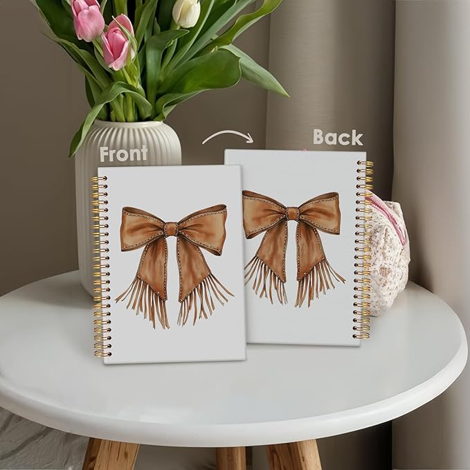 Western Coquette Bow Spiral Notebook, Cowgirl Cowhide Bow Journal, Cowgirl Aesthetic Notebooks for Women, Western Office Supplies, Coquette Hardcover Notebooks 5.5x8.3