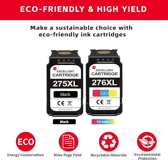 276XL Color 275XL Black Ink Cartridge Combo Pack (2-Pack) - Replacement for Canon tr4700 Printer Ink Cartridges Compatible for Canon tr4700 tr4720 tr4722 ts3700 ts3722 ts3522 ts3500 ts3720 Ink
